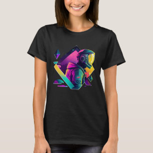 Astronaut in Space Aesthetic Wave Planet Eclipse   T-Shirt