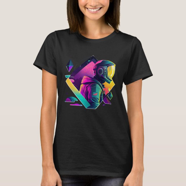 Astronaut in Space Aesthetic Wave Planet Eclipse   T-Shirt (Front)