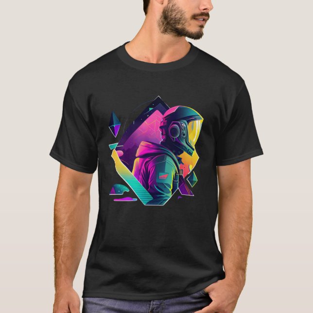 Astronaut in Space Aesthetic Wave Planet Eclipse   T-Shirt (Front)