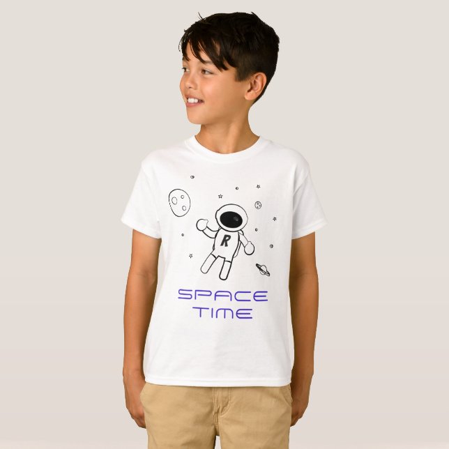 Astronaut In Space - Art in Black, White & Purple T-Shirt (Front Full)