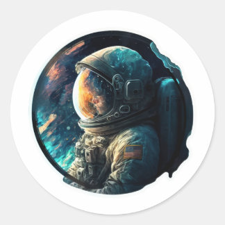 Astronaut in space classic round sticker