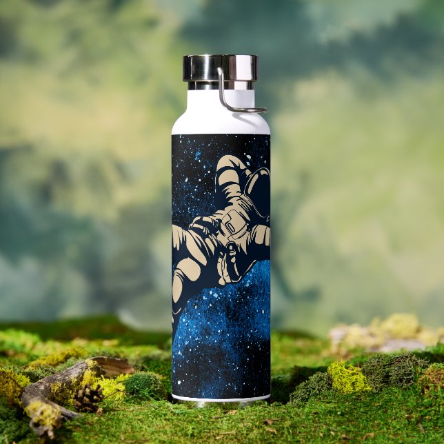 Astronaut in Space Custom Name  Water Bottle (Outdoor)