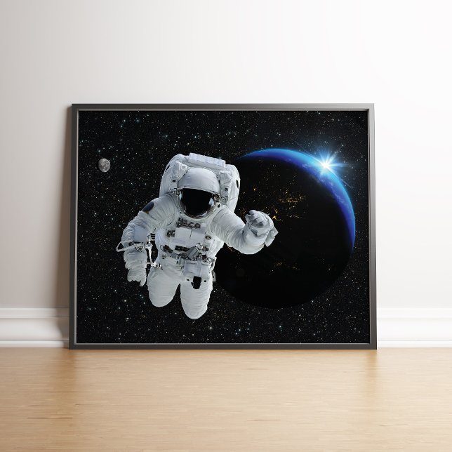 Astronaut in Space Earth Celestial Poster (Astronaut in Space Earth Celestial Poster in a black frame.)