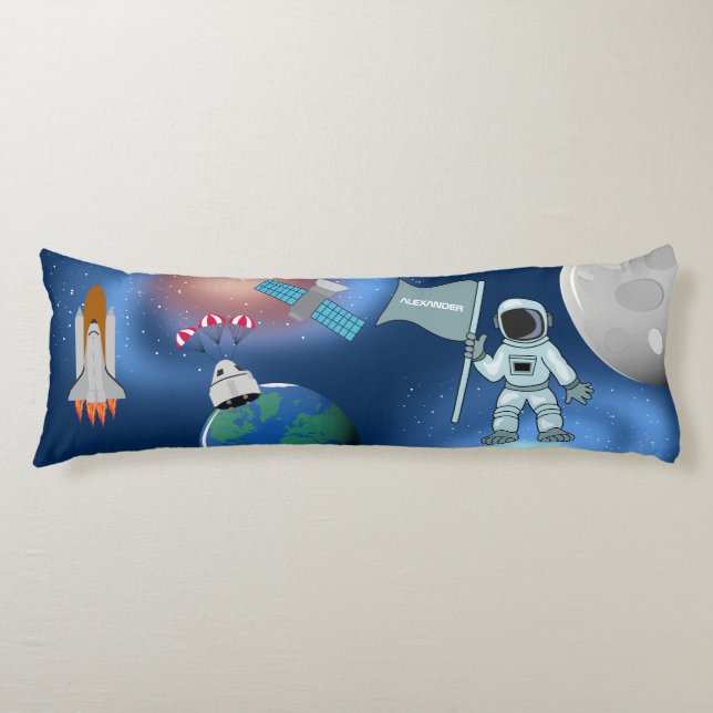 Astronaut in Space Galaxy Personalised Name Body Cushion (Front)