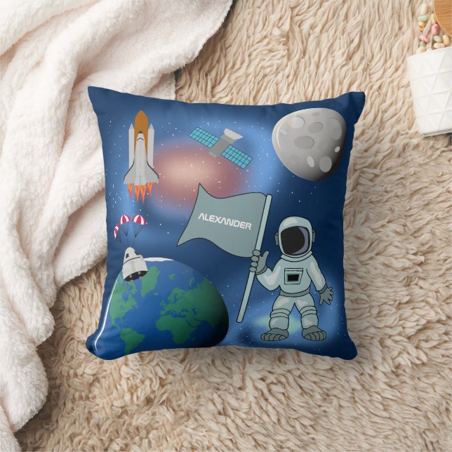 Astronaut in Space Galaxy Personalised Name  Cushion (Blanket)