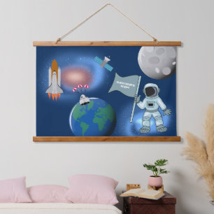 Astronaut in Space Galaxy Personalised Name Hanging Tapestry