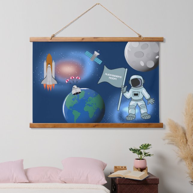 Astronaut in Space Galaxy Personalised Name  Hanging Tapestry (Bedroom)