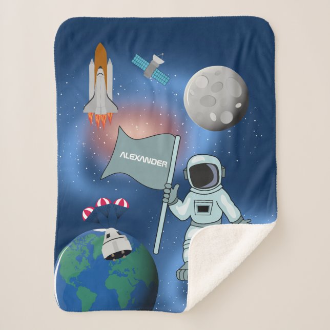 Astronaut in Space Galaxy Personalised Name Sherpa Blanket (Front)