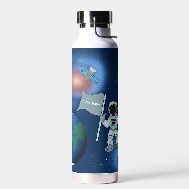 Astronaut in Space Galaxy Personalised Name Water Bottle (Left)