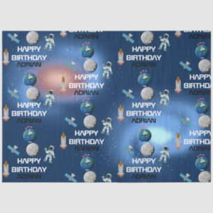 Astronaut in Space Galaxy Theme Birthday Name  Tissue Paper
