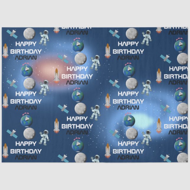 Astronaut in Space Galaxy Theme Birthday Name  Tissue Paper (Front)