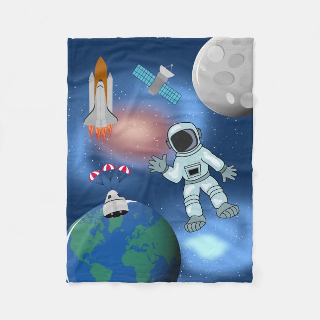 Astronaut in Space Galaxy Theme  Fleece Blanket (Front)
