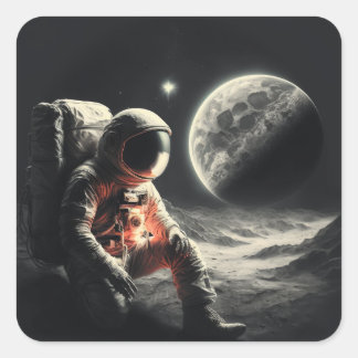 Astronaut in space landscape square sticker