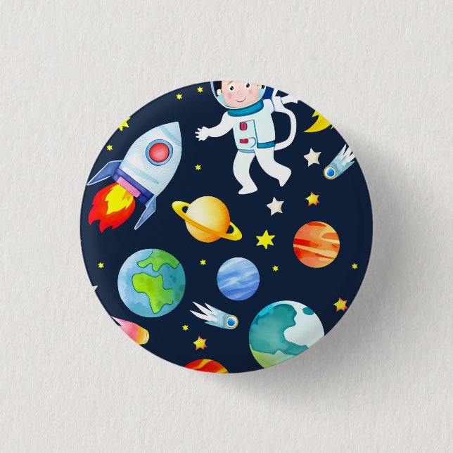 Astronaut in Space Planets and Rockets Pattern 3 Cm Round Badge (Front)