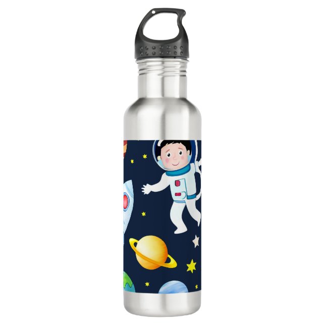 Astronaut in Space Planets and Rockets Pattern 710 Ml Water Bottle (Front)