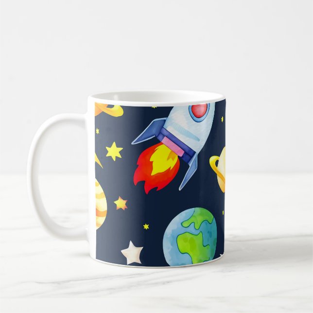 Astronaut in Space Planets and Rockets Pattern Coffee Mug (Left)
