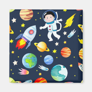 Astronaut in Space Planets and Rockets Pattern Magnet