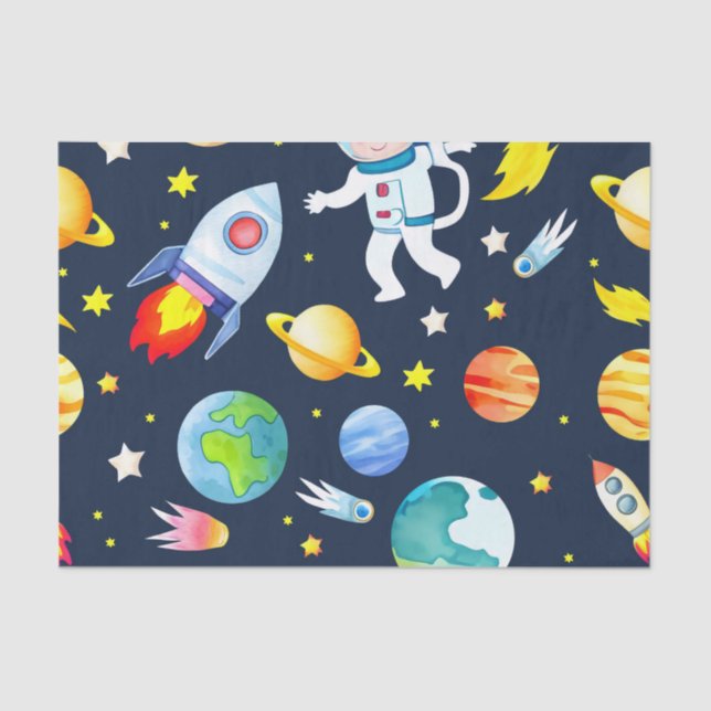 Astronaut in Space Planets and Rockets Pattern Tissue Paper (Front)