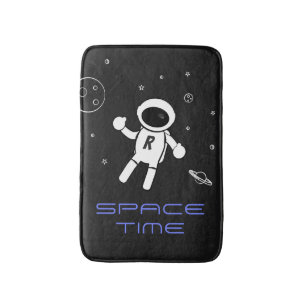 Astronaut In Space - Sketched Art in Black & White Bath Mat
