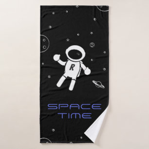 Astronaut In Space - Sketched Art in Black & White Bath Towel