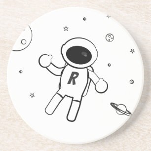 Astronaut In Space - Sketched Art in Black & White Coaster