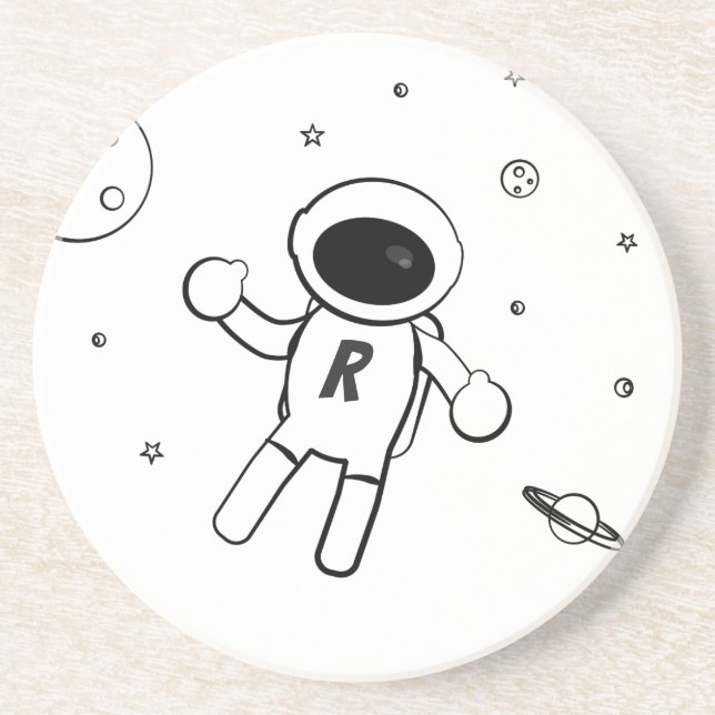 Astronaut In Space - Sketched Art in Black & White Coaster (Front)