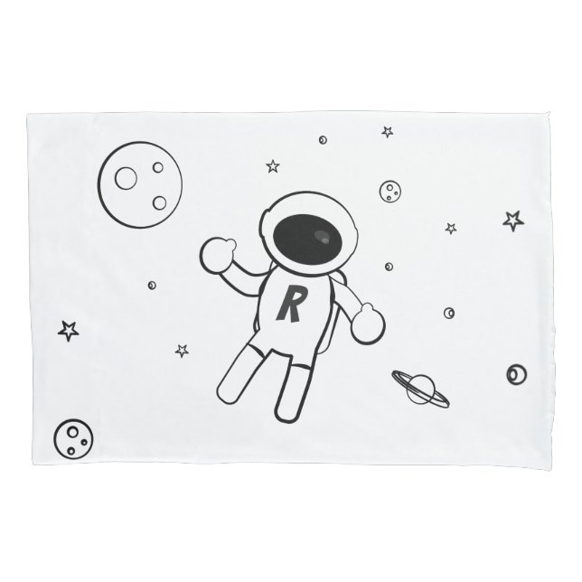 Astronaut In Space - Sketched Art - White & Purple Pillowcase (Front)