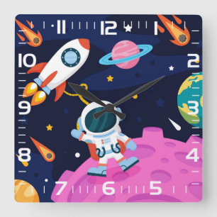 Astronaut in Space Square Wall Clock