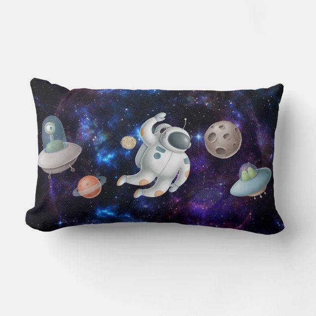 Astronaut in space UFO alien ship boys bedroom Lumbar Cushion (Front)