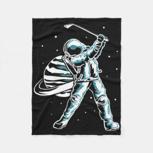 Astronaut In Space With Golf Club Funny Golf Playe Fleece Blanket