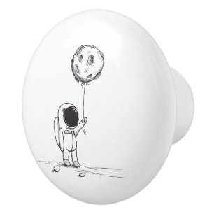 Astronaut in space with moon balloon cosmos stars ceramic knob