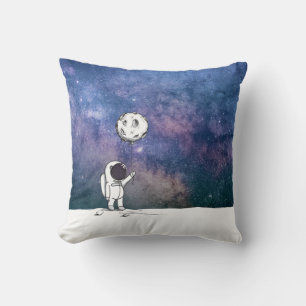 Astronaut in space with moon balloon cosmos stars cushion
