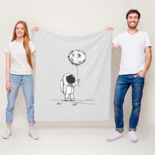 Astronaut in space with moon balloon cosmos stars fleece blanket