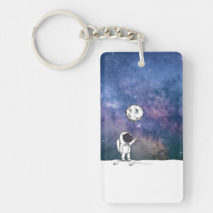 Astronaut in space with moon balloon cosmos stars key ring