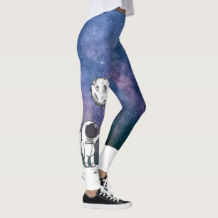 Astronaut in space with moon balloon cosmos stars leggings