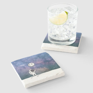 Astronaut in space with moon balloon cosmos stars stone coaster