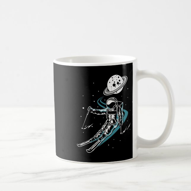 Astronaut In Space With Ski Funny Skiing  Coffee Mug (Right)