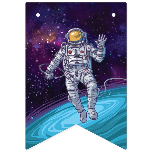 Astronaut in Space with Stars & Galaxy. Bunting (First Flag)