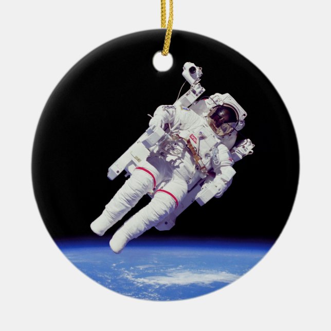 Astronaut Jetpack Spacewalk Earth Orbit Photo Ceramic Ornament (Front)