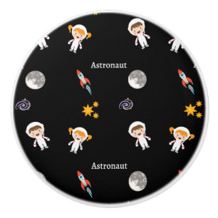 Astronaut job pattern on black ceramic knob