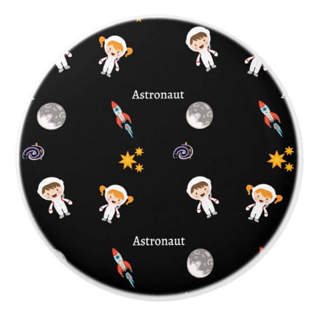 Astronaut job pattern on black ceramic knob (Front)