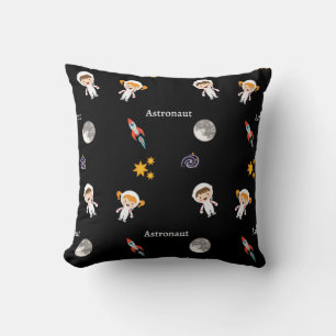 Astronaut job pattern on black cushion