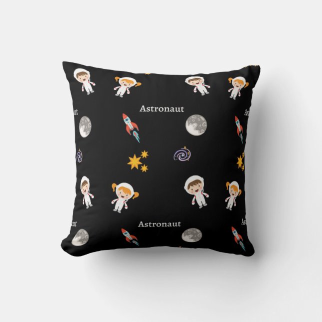 Astronaut job pattern on black cushion (Front)
