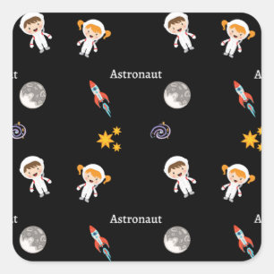 Astronaut job pattern on black square sticker
