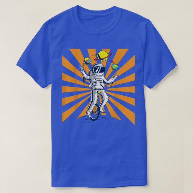 Astronaut Juggling Planets Unicycle T-Shirt (Design Front)