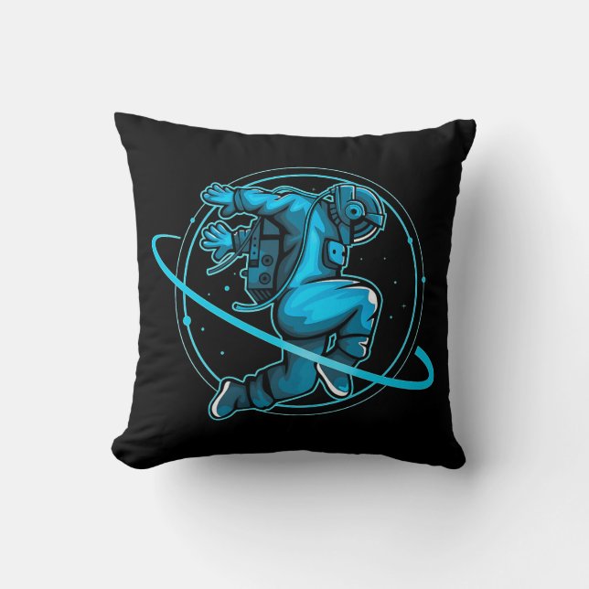 Astronaut Jumping Dancing Around Saturn Artwork | Cushion (Front)