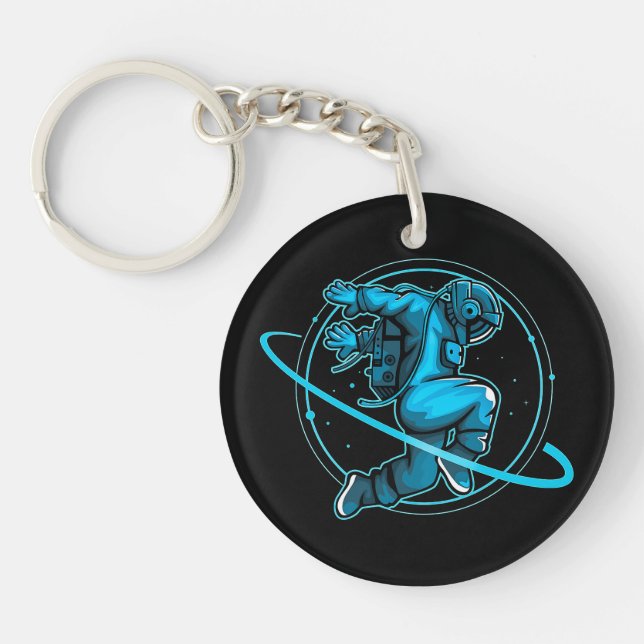 Astronaut Jumping Dancing Around Saturn Artwork | Key Ring (Front)