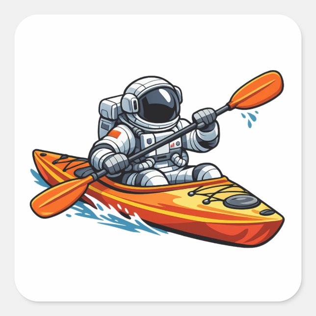 . Astronaut Kayaking Square Sticker (Front)