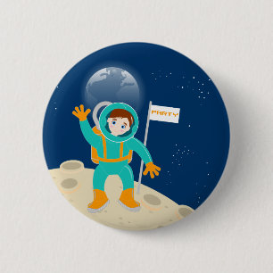 Astronaut kid birthday party 6 cm round badge