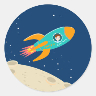 Astronaut kid birthday party classic round sticker